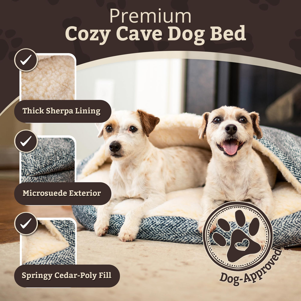 Orthopedic Cozy Cave Dog Bed (35.0"L x 35.0"W x 8.0"Th / Palmer Indigo)