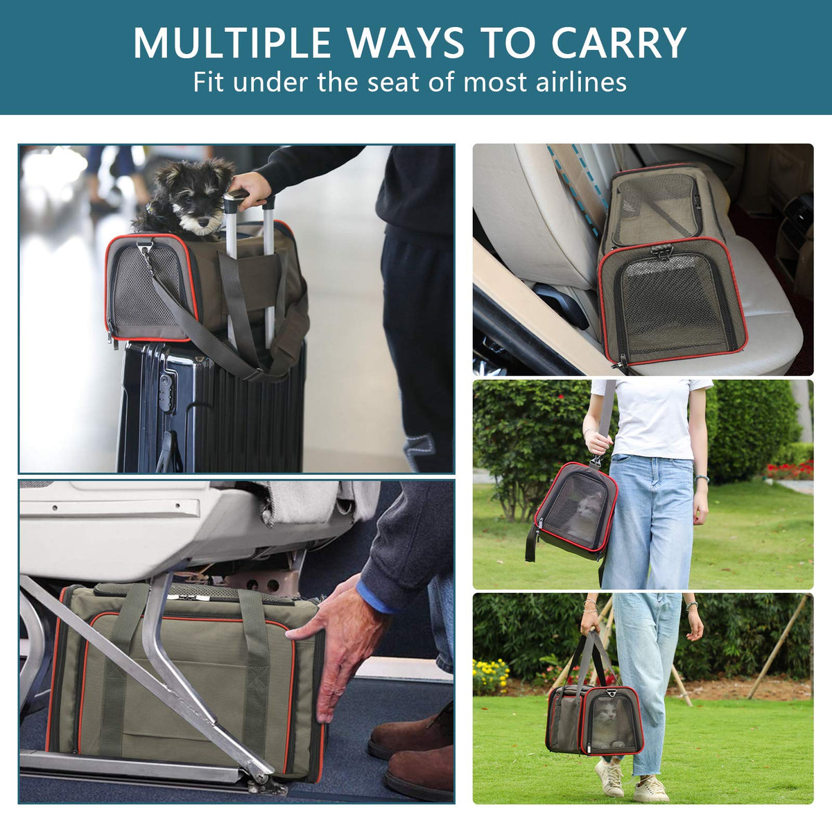 Expandable Cat Carrier Dog Carriers (19.0"L x 12.0"W x 12.0"H / Gray brown)
