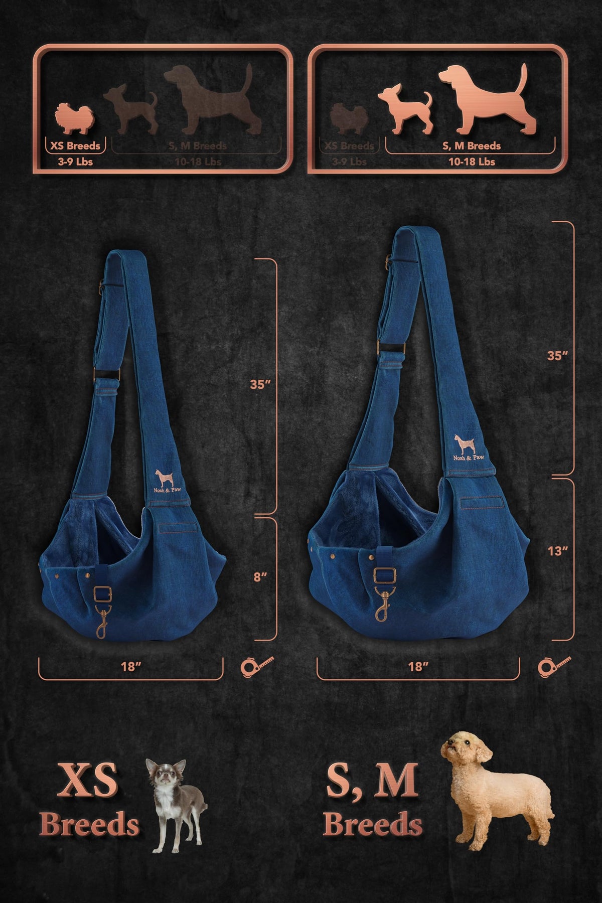 Dog Sling Carrier for Small Dogs 5 (Light Blue (Denim) / 18.0"L x 10.0"W x 6.5"H)