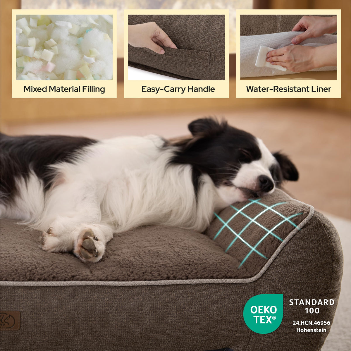 SupportMax® Self Warming Orthopedic Dog Beds Large Sized Dog (Self Warming Brown / 38"l X 28"w X 8.5"th)