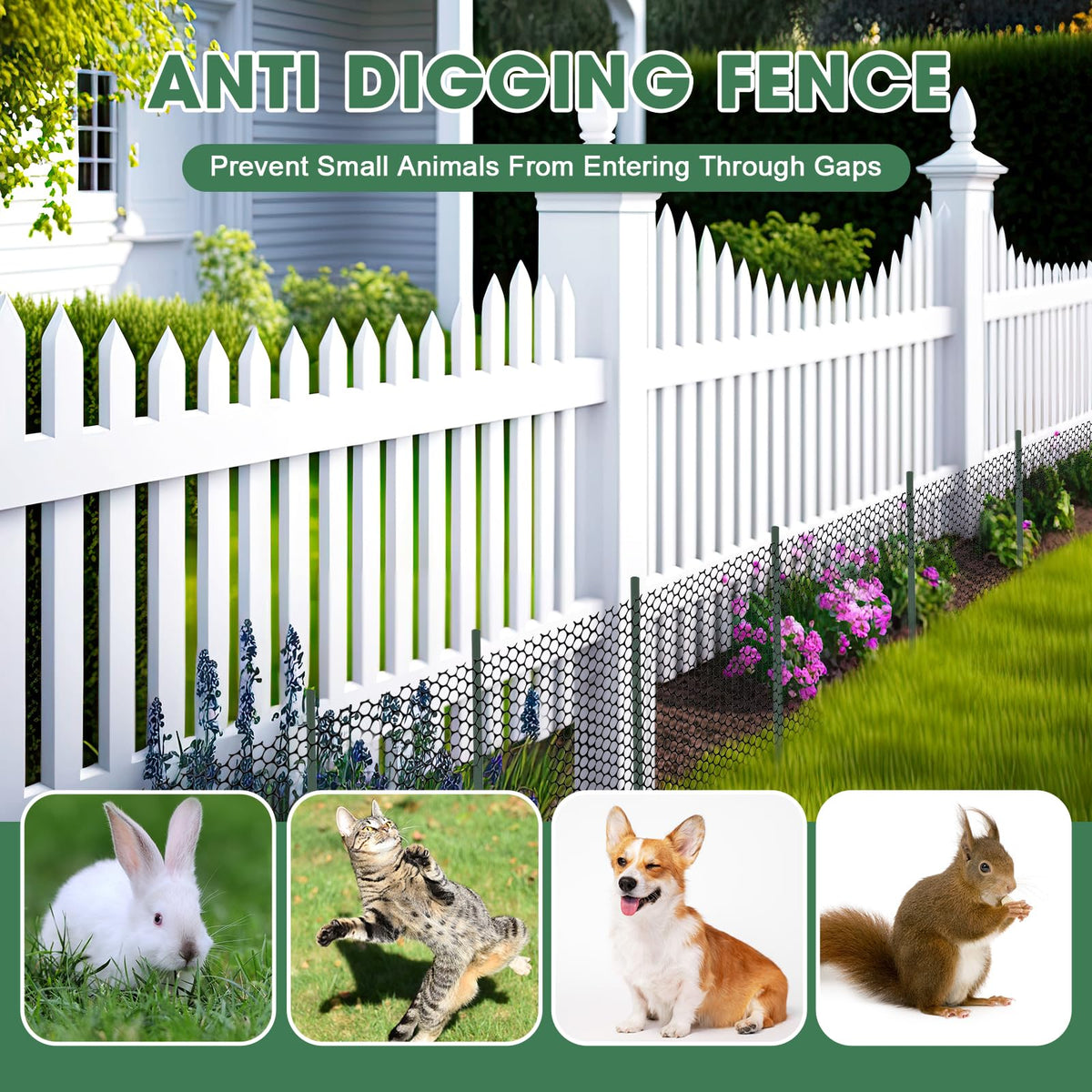 Animal Barrier Fence 12in x 66ft No Dig Garden Fence Mesh Fencing with Steel Stake Movable Portable Temporary for Poultry Dogs Rabbits Chicken Snake Barrier Garden Backyard Outdoor (12in x 66ft)