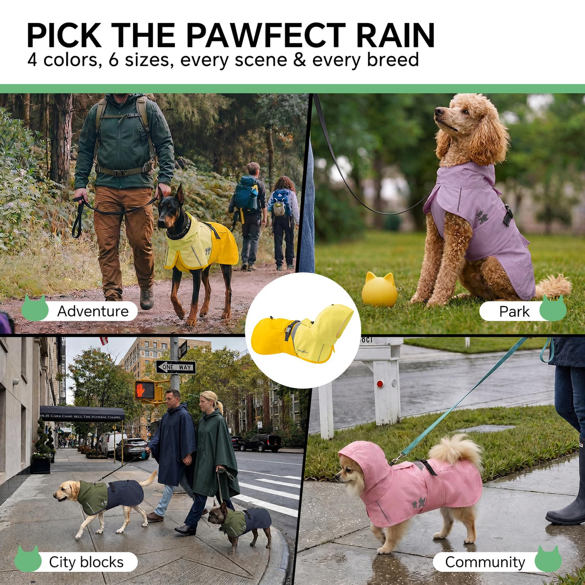Dog Raincoat Adjustable Hooded Reflective Jacket with Pocket (Yellow / Small)
