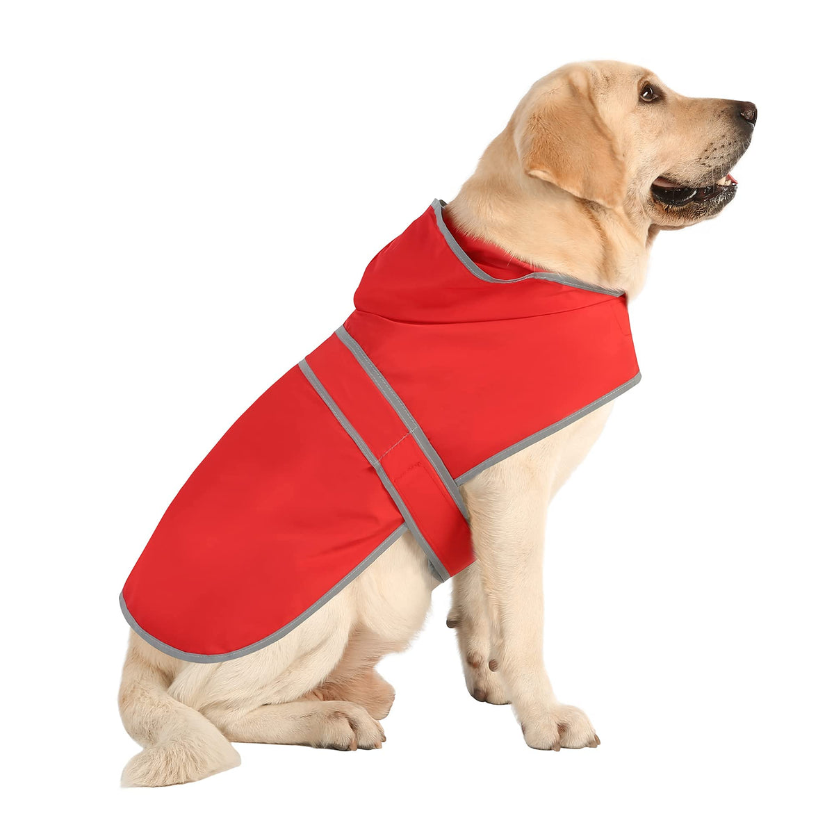Dog Raincoat for Large Dogs Waterproof Jacket Hooded Rain Coats with Reflective Strips Leash Hole & Poncho Adjustable Fit (Red / Large)
