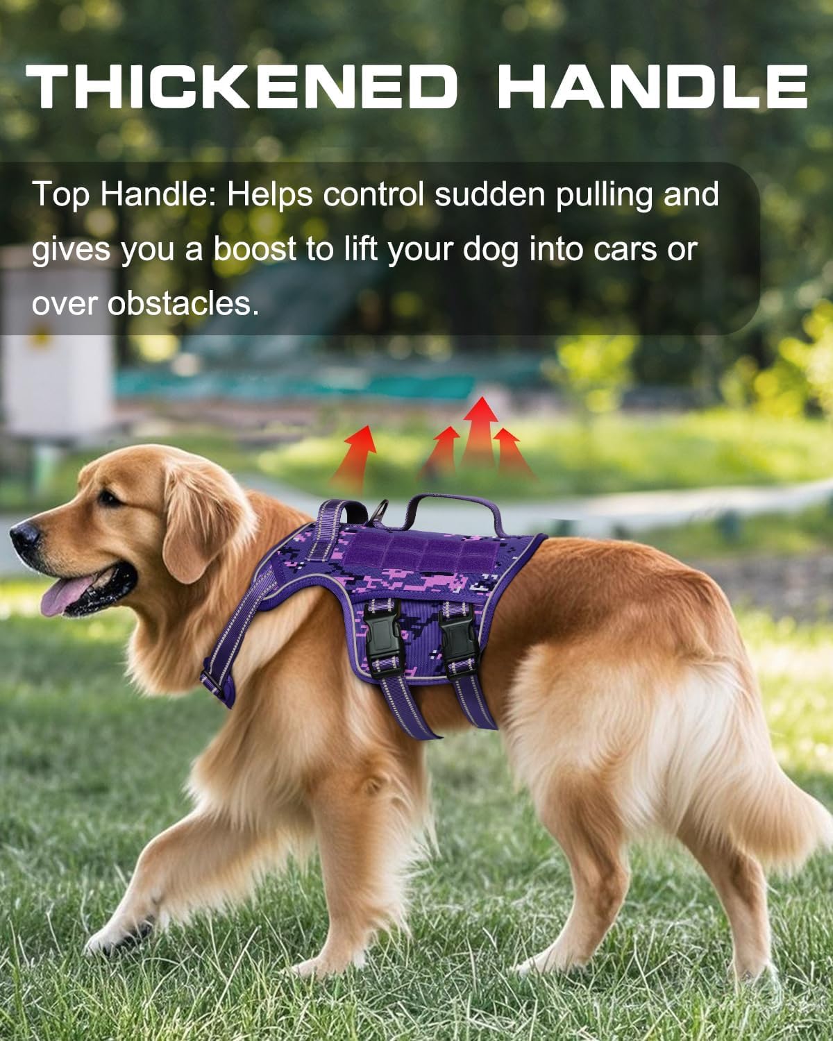 Dog Harness Tactical No Pull for Small Sized Dog with Handle (Purple Camo / S(Neck:16-22",Chest:20-28"),18-35 lbs)