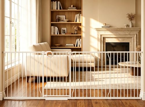 100 105 Inch Extra Wide Baby Gate for Stairs Doorways (White / 100-104.7inch)