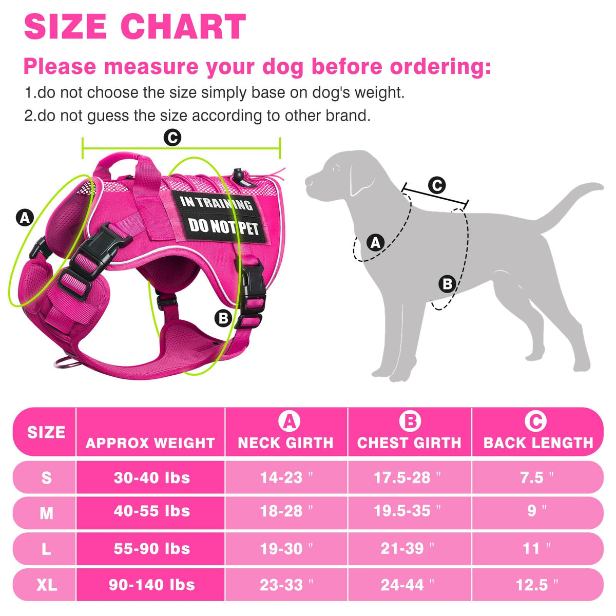 Service Dog in Training Mesh Harness with 10 Removale Pet Patches (X-Large / Pink)