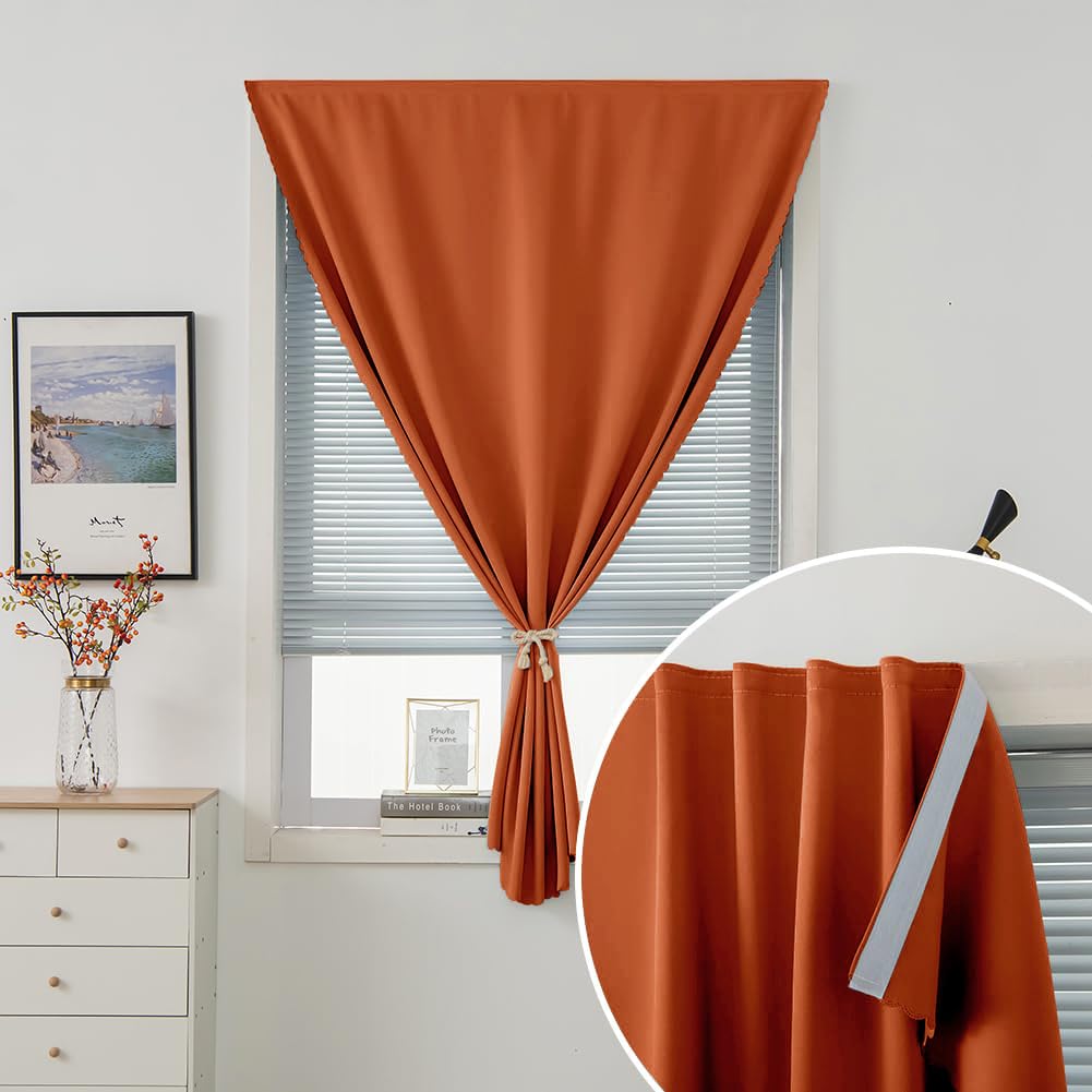 Self Adhesive Curtains Portable Blackout Curtain Simple and Easy to Install Bedroom Window Thermal Lnsulated Kitchen Room Darkening Black Small Drapes (47"W x 84"L (Pack of 1) / Orange)