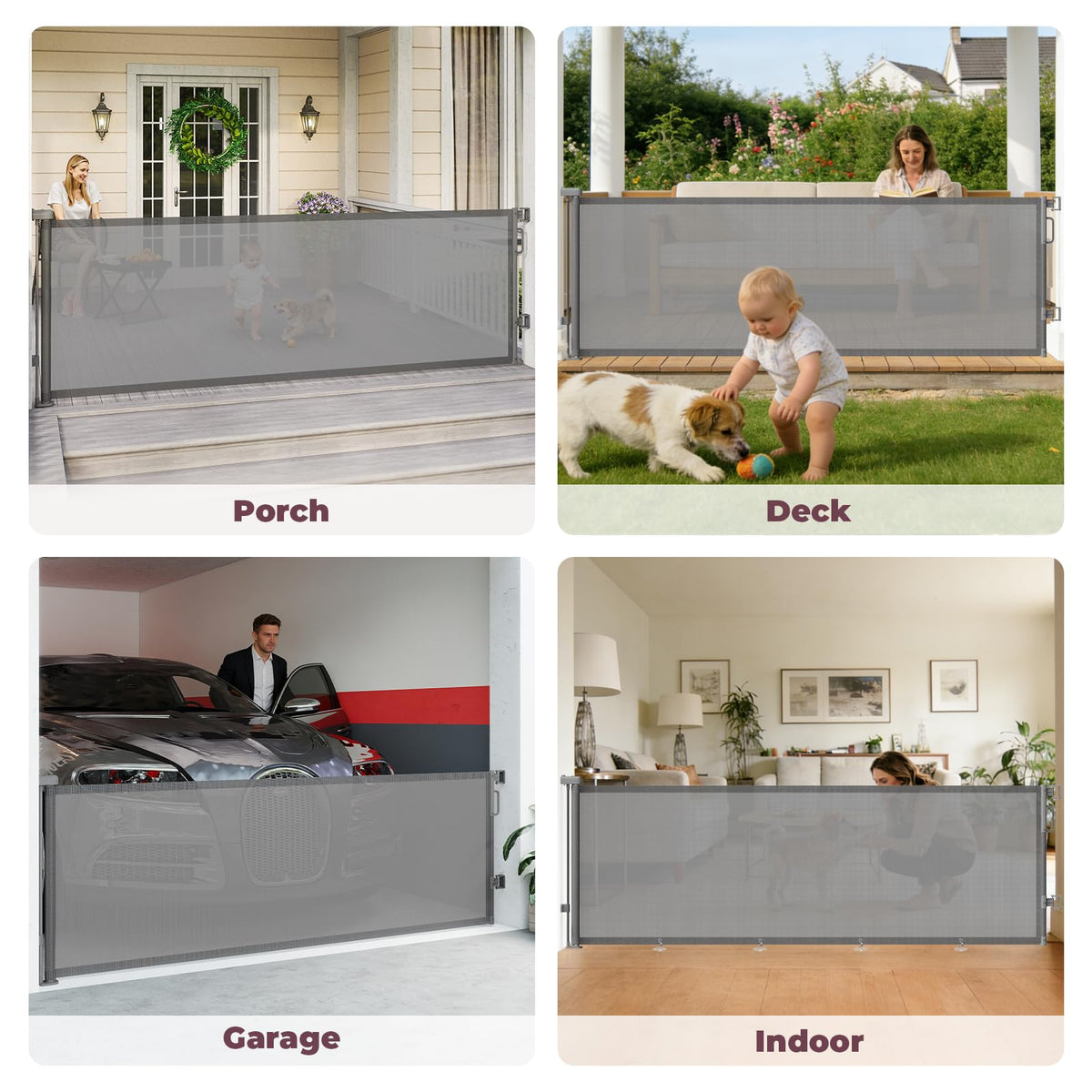 96" Retractable Baby Gate (Gray / 34" Tall x 96" Wide)