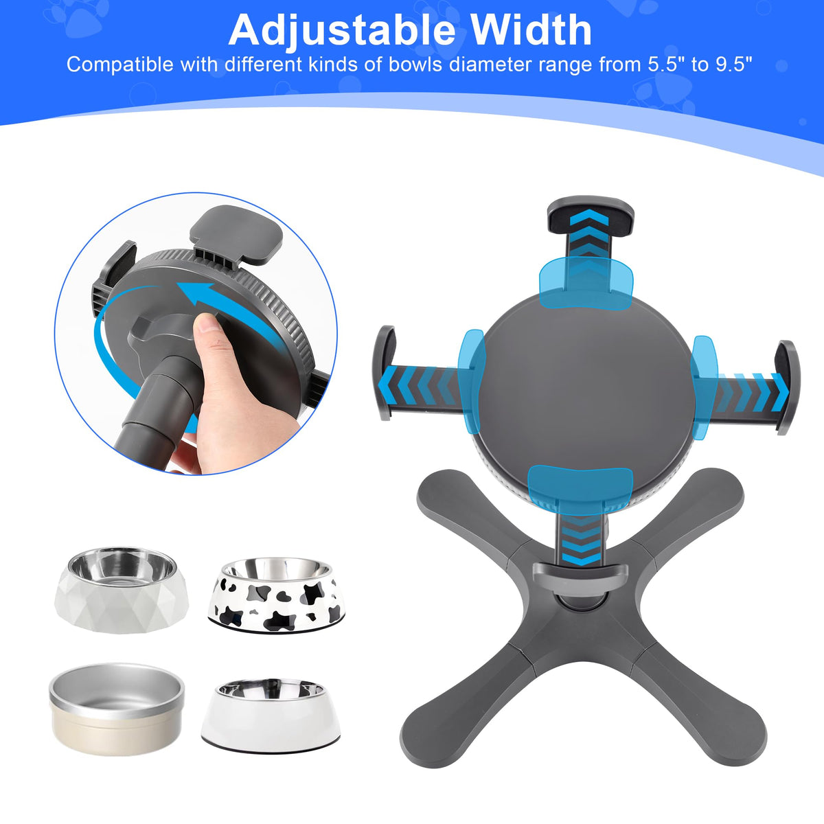 Dog Bowls Elevated Adjustable Stand (Grey / Dog Bowl Stand 1 Pack Grey)