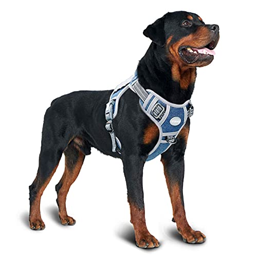 Dog Harness for Large Dogs (Denim Blue / L(Neck:18-29",Chest:24-37"),45-80 lbs)