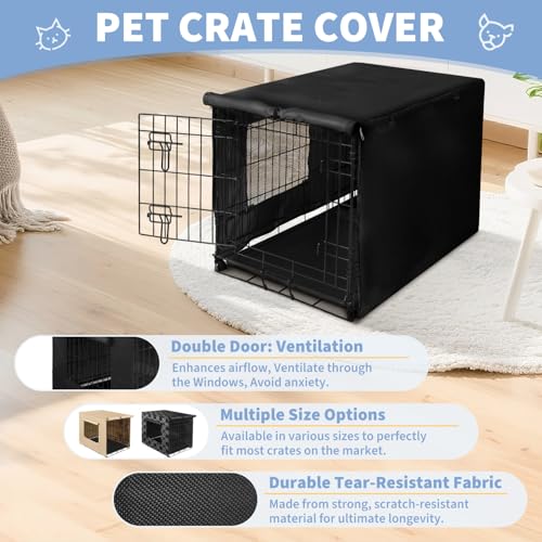 Dog Crate Cover Waterproof Kennel Cover (48.4"L x 30.3"W x 32.3"H / Black with Window)