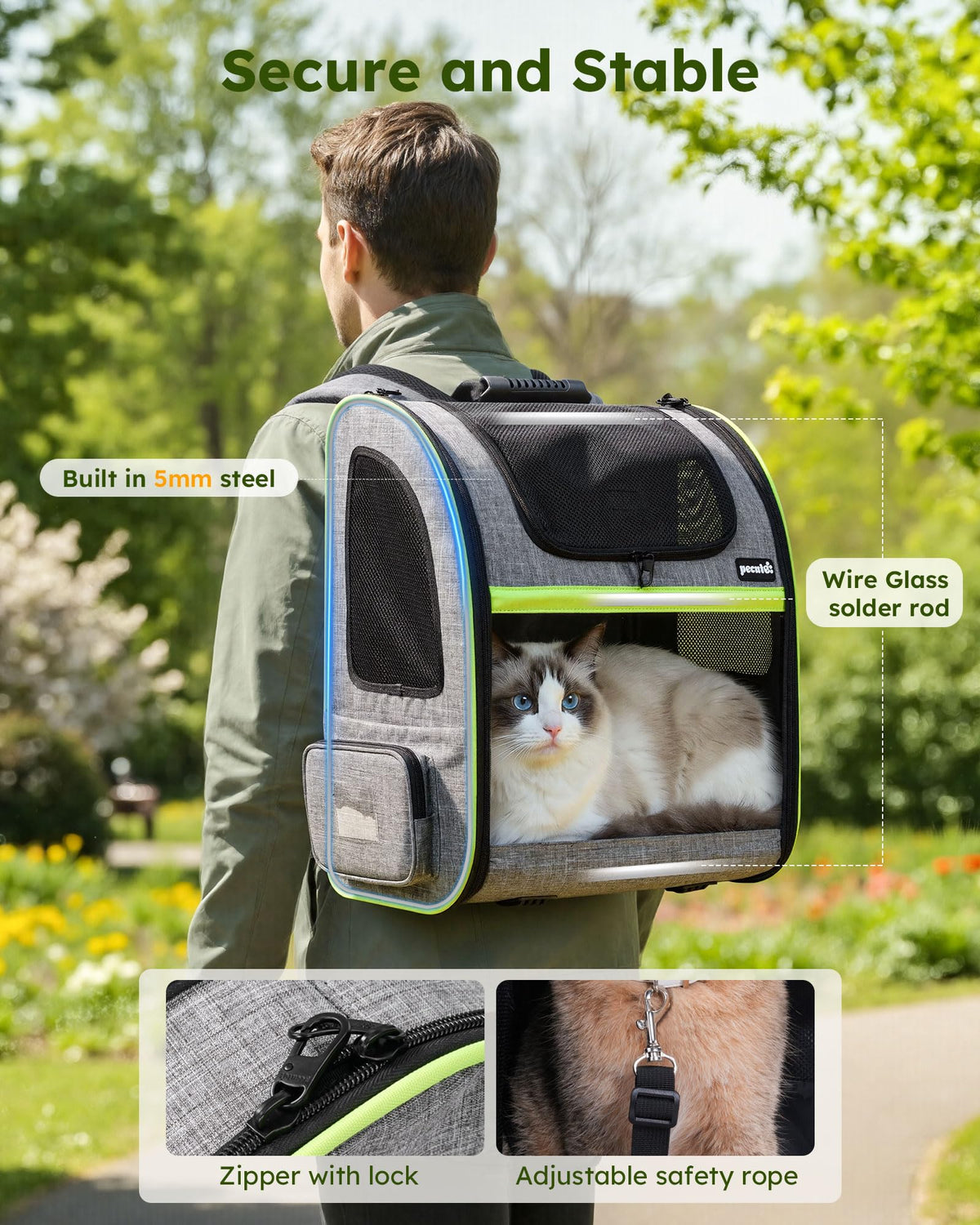 XL Cat Backpack Expandable (Grey / 15.4"L x 11.0"W x 19.0"H)