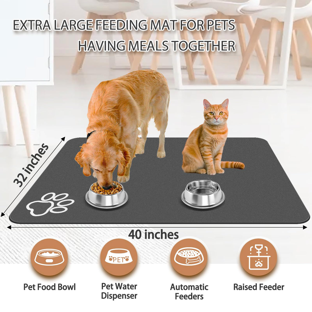 Dog Food Mat Largest Absorbent Dog Mat for Food and Water (36.5"L x 24.5"W)
