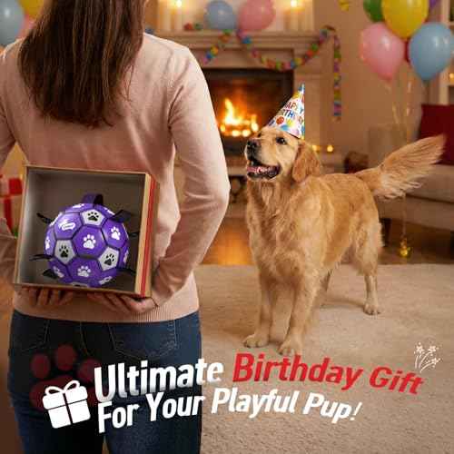 Dog Toys Soccer Ball with Straps (Purple White / 6 Inch)
