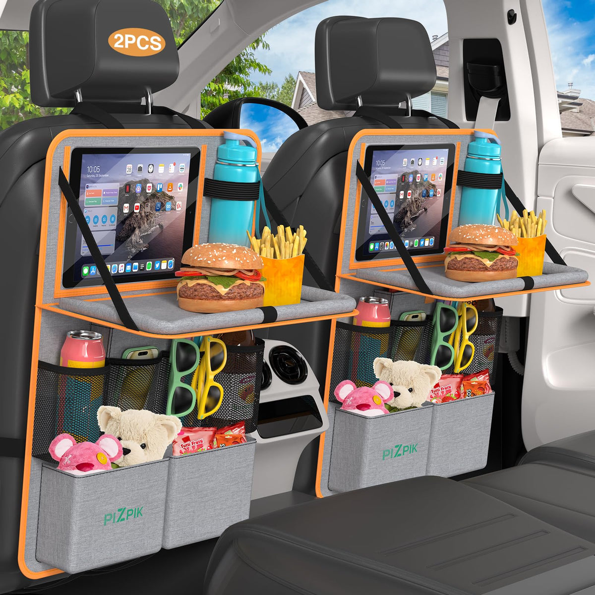 Car Backseat Organizer with Tablet Holder (Orange / 2pack)