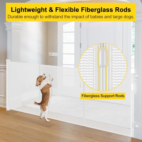 Reinforced 42” Tall x 160” Extra Wide Retractable Baby Gates with Rods (White / Reinforced 42" Tall X 160" Wide)