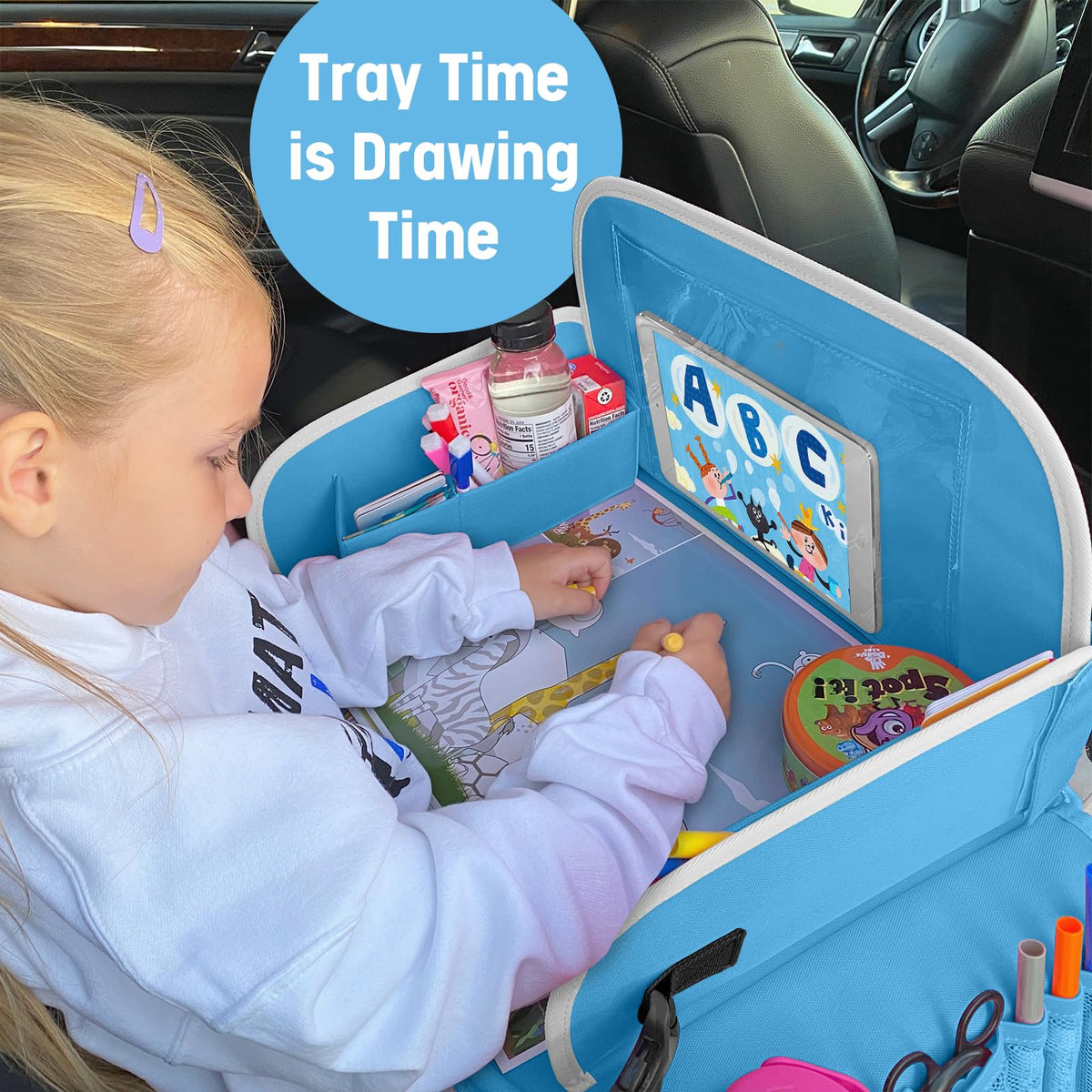 Kids Travel Tray for Boys or Girls (Grey+Blue)