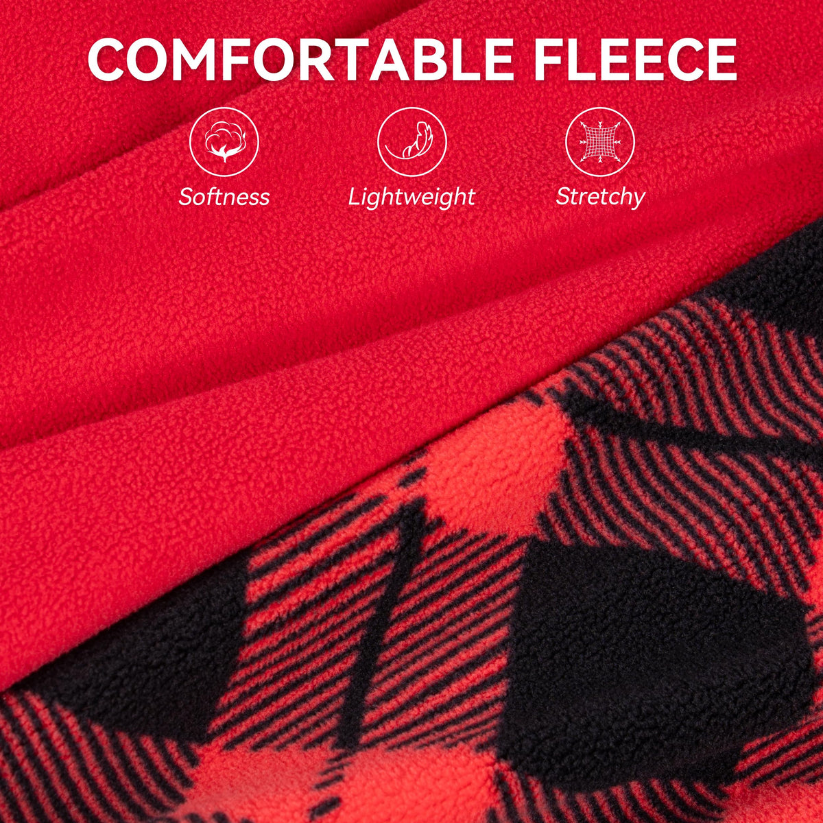 2 Pack Fleece Dog Sweater Pullover Lightweight Reflective Jacket (XX-Large / Red & Buffalo Plaid)