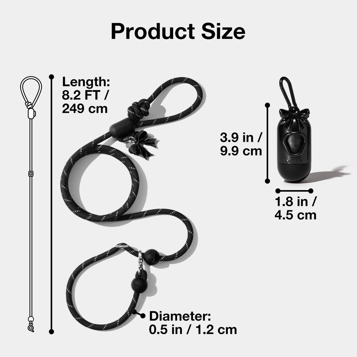 Hands Free Reflective Dog Leash (Bow Black)