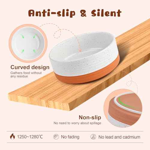 Ceramic Elevated Dog Bowl Set with Acacia Wood Stand for Food and Water for Medium Dog (42.27 Oz / White and Reddish Brown)