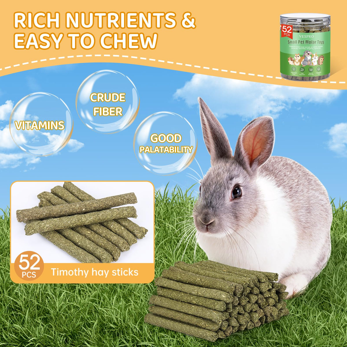 52Pcs Rabbit Chew Sticks (52P-Green-Set)