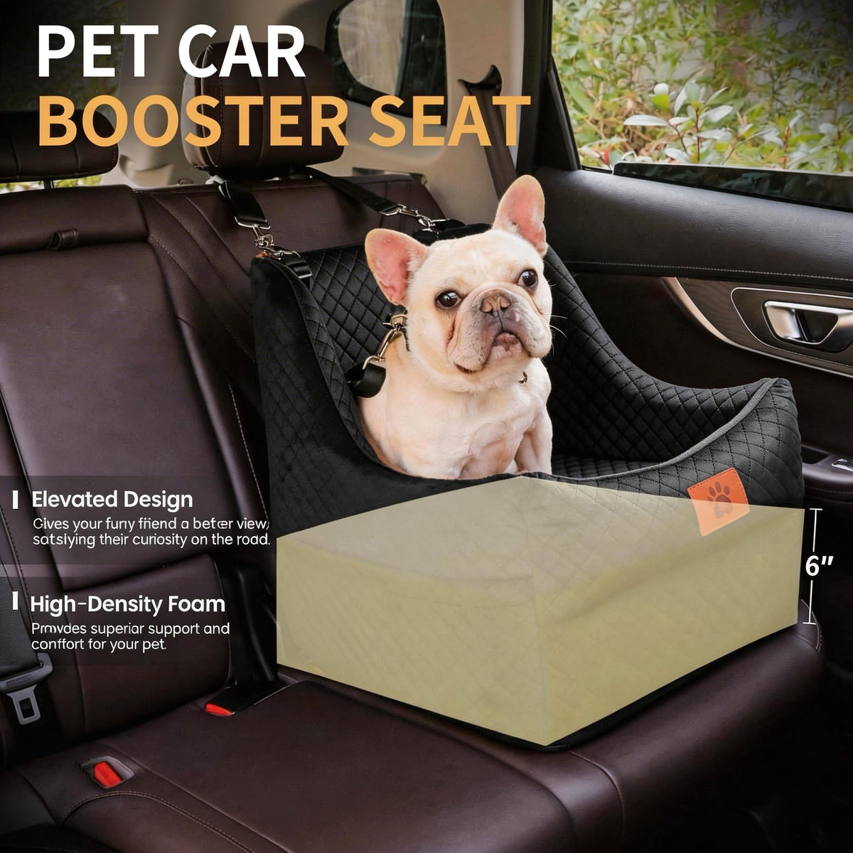 Dog Booster Car Seat for Small to Medium Dogs Up to 35 lbs (Black)