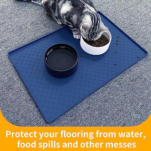 Silicone Pet Placemat for Dog and Cat (24.5"L x 16.5"W / Navy Blue)
