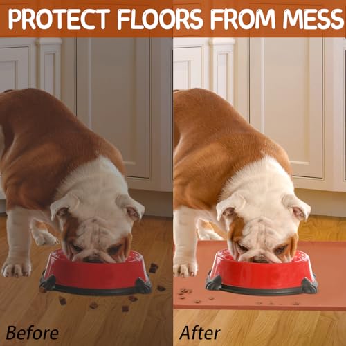 Silicone Cat & Dog Food Mat for Floors Waterproof (Brown / 24''×16'')