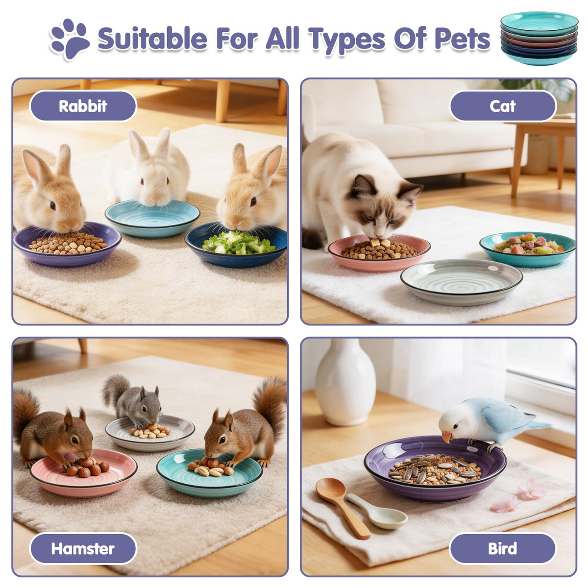 Ceramic Cat Bowls (6 Colors-6P)