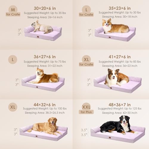 Memory Foam Dog Bed for Crate (Lilac / 36.0"L x 27.0"W x 6"Th)
