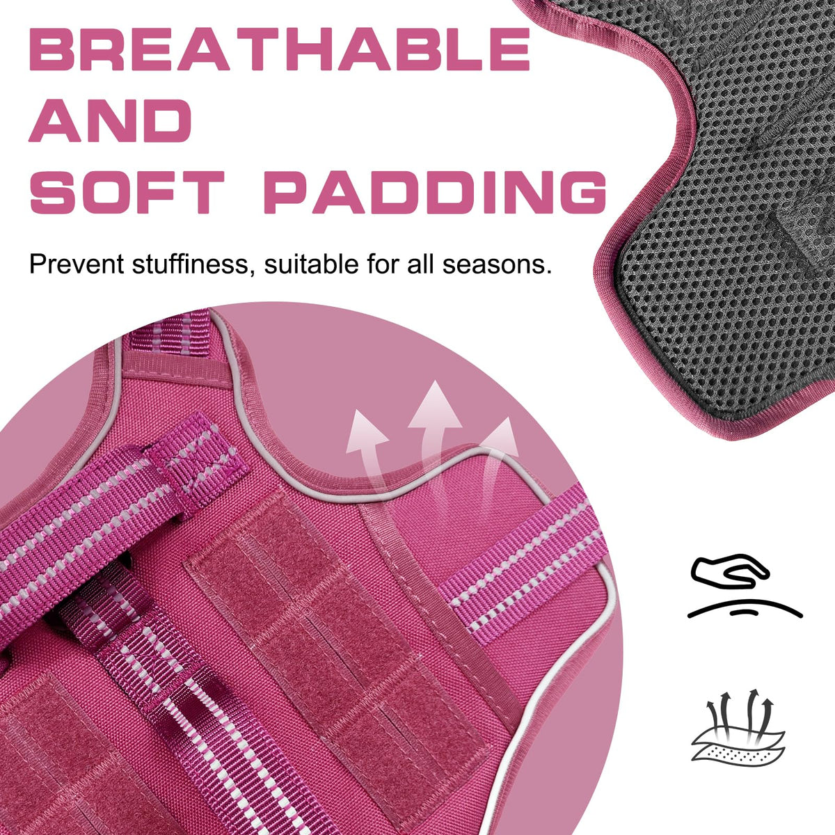 Dog Harness Medium Sized Dog (Pink / M(Neck:17-23",Chest:22-32"),35-50 lbs)