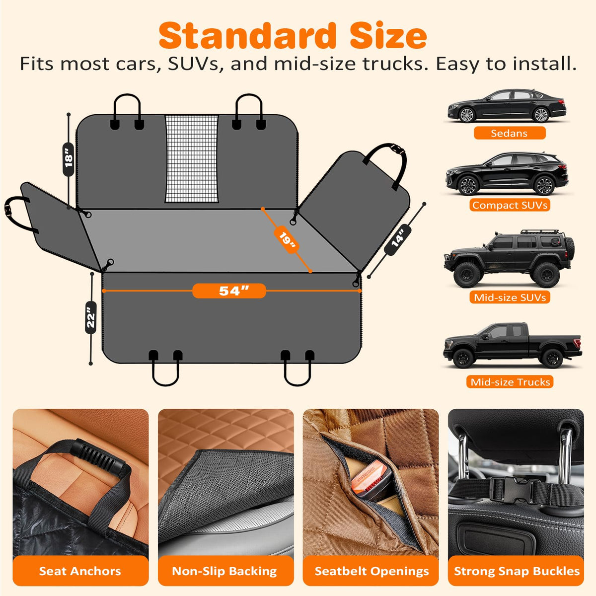 4 in 1 Dog Car Seat Cover for Back Seat (Brown / Standard)