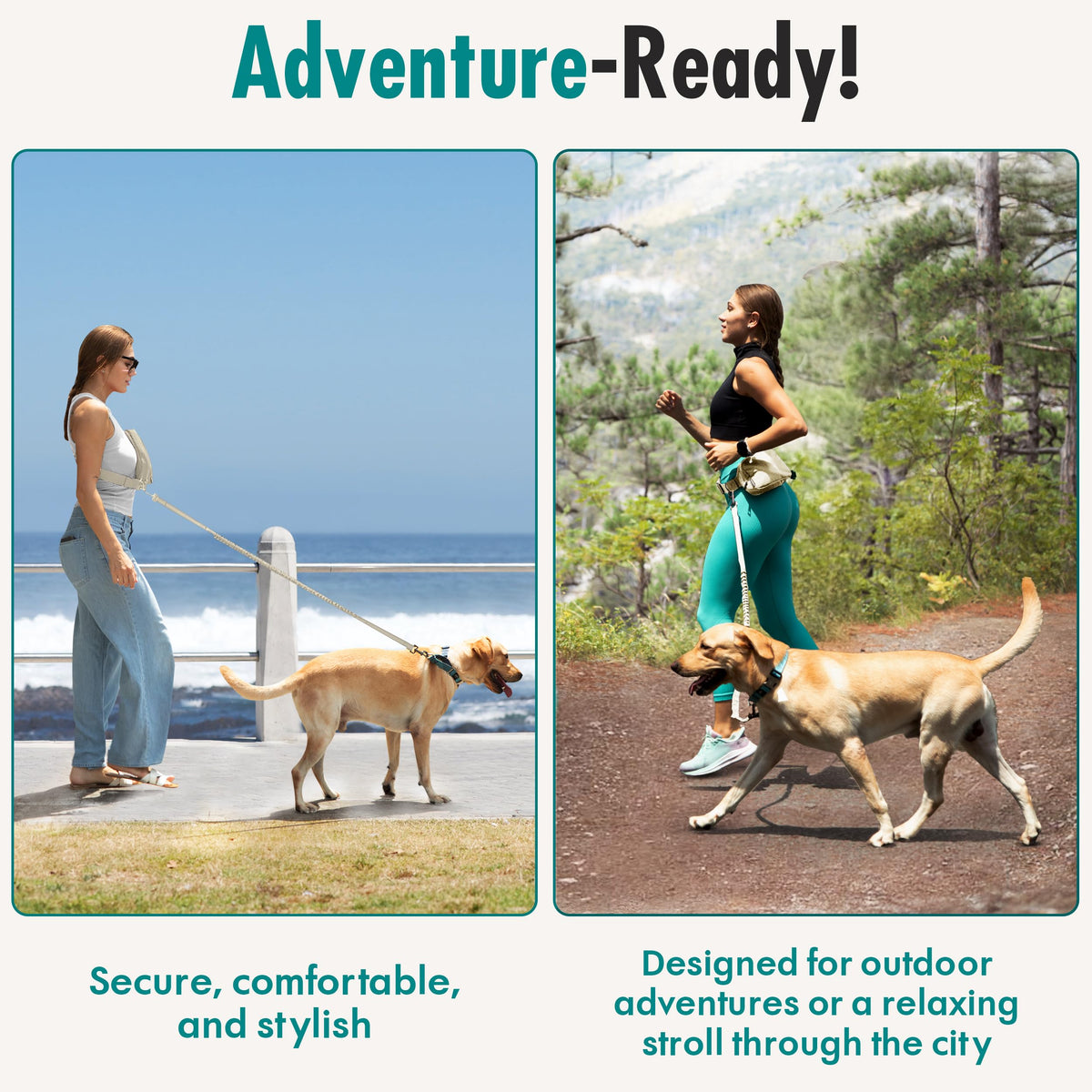 Hands Free Dog Leash with Dog Treat Pouch (Ivory)