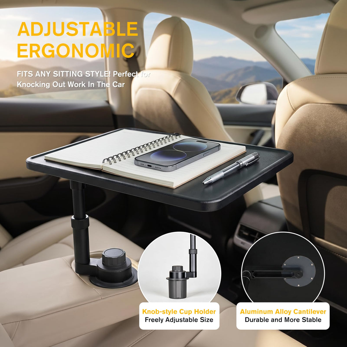 Car Desk for Laptop (Black leather color)