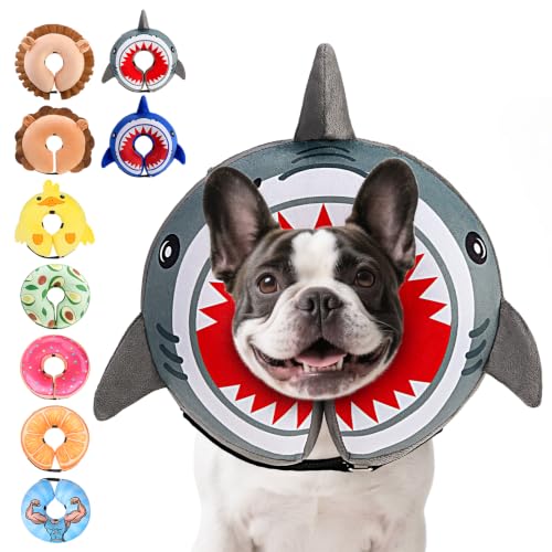 Inflatable Dog Cone Collar Alternative After Surgery (Grey Shark / M+ (Neck:13-15in))