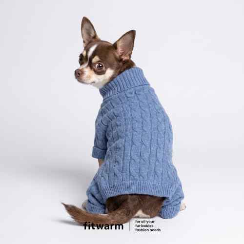 Chunky Knit Dog Turtleneck Sweater (X-Small / Sky Blue)