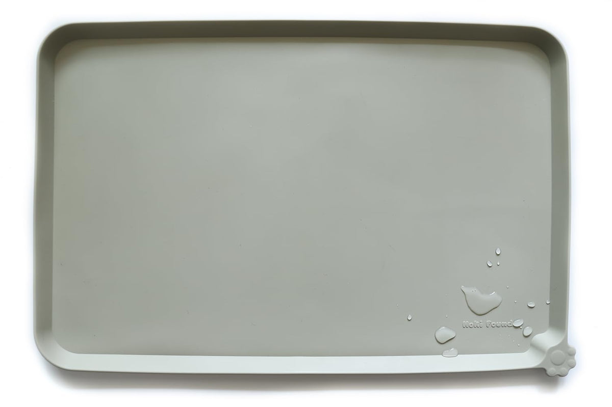 L Silicone Non Slip Pet Dog Cat Bowl Mats (22" x 14" / Cream Green)