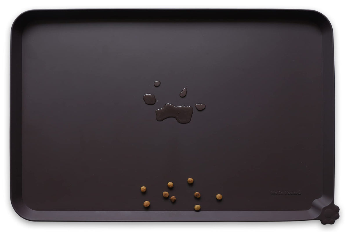 XX Large Silicone Pet Food Mats (28"L x 26"W / Dark Oak)