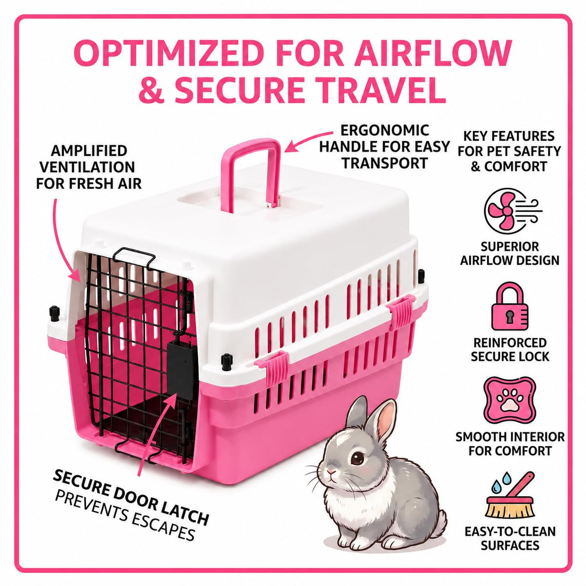 20 Inch Pink Hard Shell Pet Carrier for Small Dogs & Cats Under 15 Lbs (Pink / 19.7"L x 13.4"W x 12.6"H)