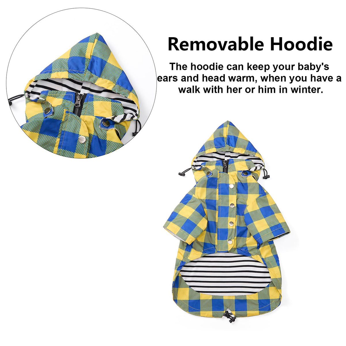 Dog rain Coat Waterproof Raincoat Puppy Jacket with Legs Buttons Zipper Hood Drawstring Fit for Yorkie Terrier Schnauzer Poodle Border Collie Labrador Golden Retriever 8lbs to 80lbs Yellow S (Small / Yellow Plaid)