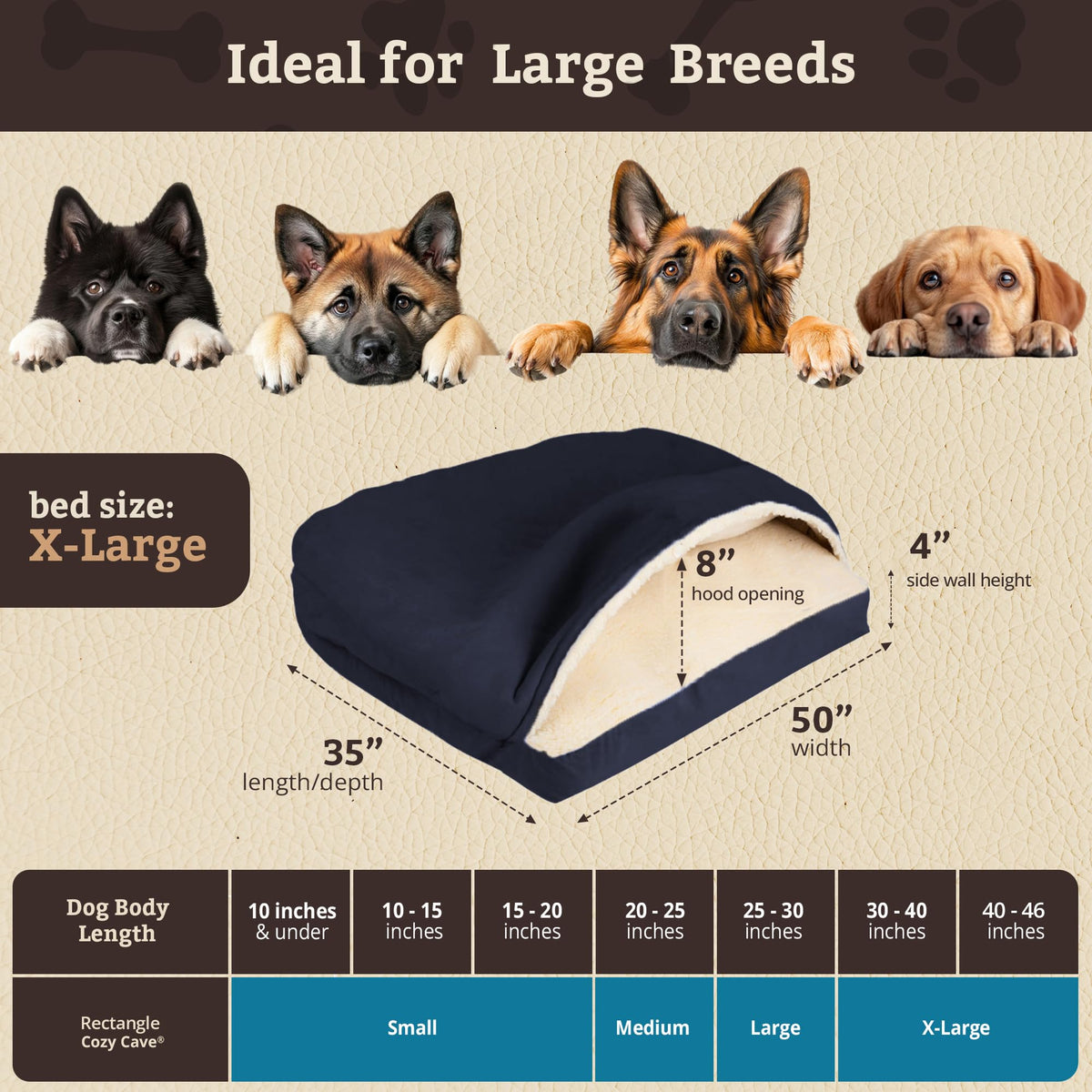 Rectangle Cozy Cave Dog Bed (Navy / Extra Large)