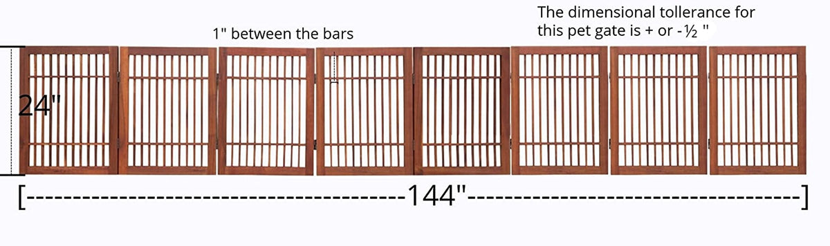 Freestanding Wooden Dog Gate Foldable Indoor Pet Gate No Drill Expandable Barrier for Doorways Stairs Hallways Portable Wood Fence for Small Dogs & Puppies (8 Panel 24" Tall / Brown Pet Gate)