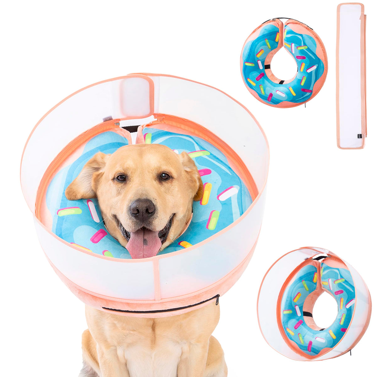 Inflatable Dog Cone Collar with Enhanced Anti (X-Large / Donut Blue)