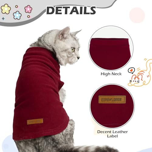 Cat Sweater Warm Fleece Pet Clothes for Cats Only (Burgundy / Medium)