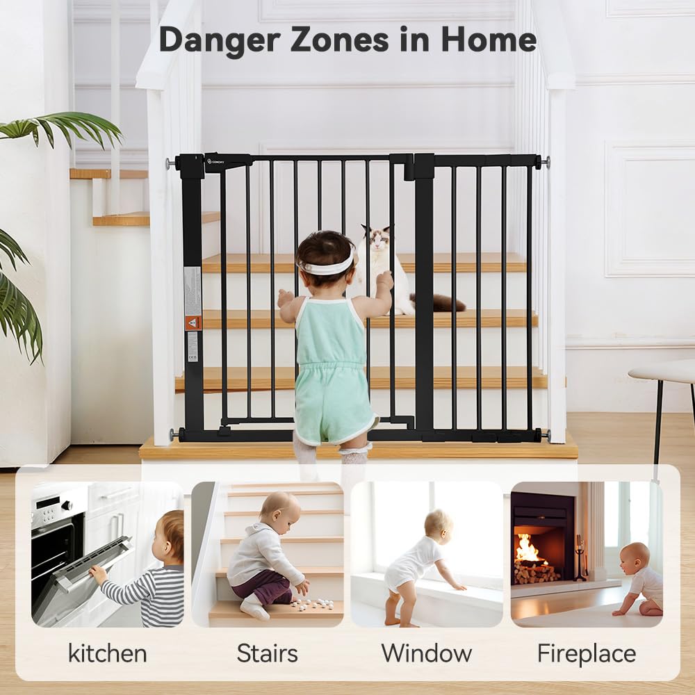 30" Tall Baby Gate for Stairs Doorways (30"Tall 43.3"Wide / Black)