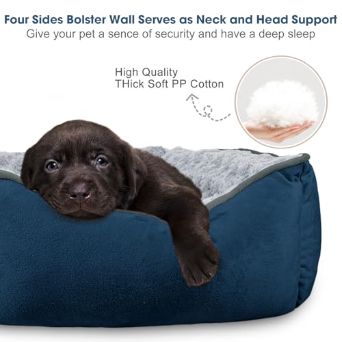 Rectangle Dog Bed for Large Medium Small Dogs (Navy Blue / XL(35"x 25"x 10"))