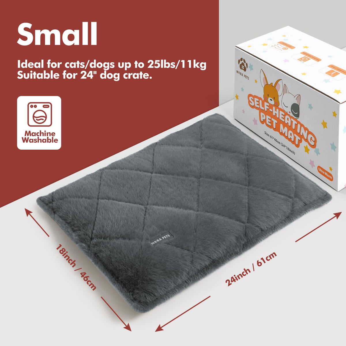Self Heating Cat Bed (Fur Grey / 24"L x 18"W x 2"Th)