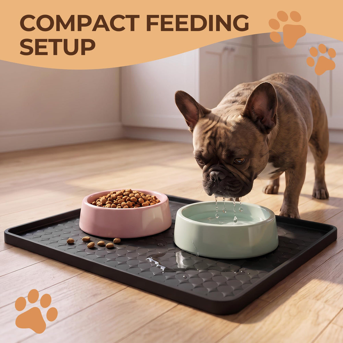 16 x 16 in Small Silicone Pet Food Mat for Dog & Cat Bowls Black (Black / 16"L x 16"W)