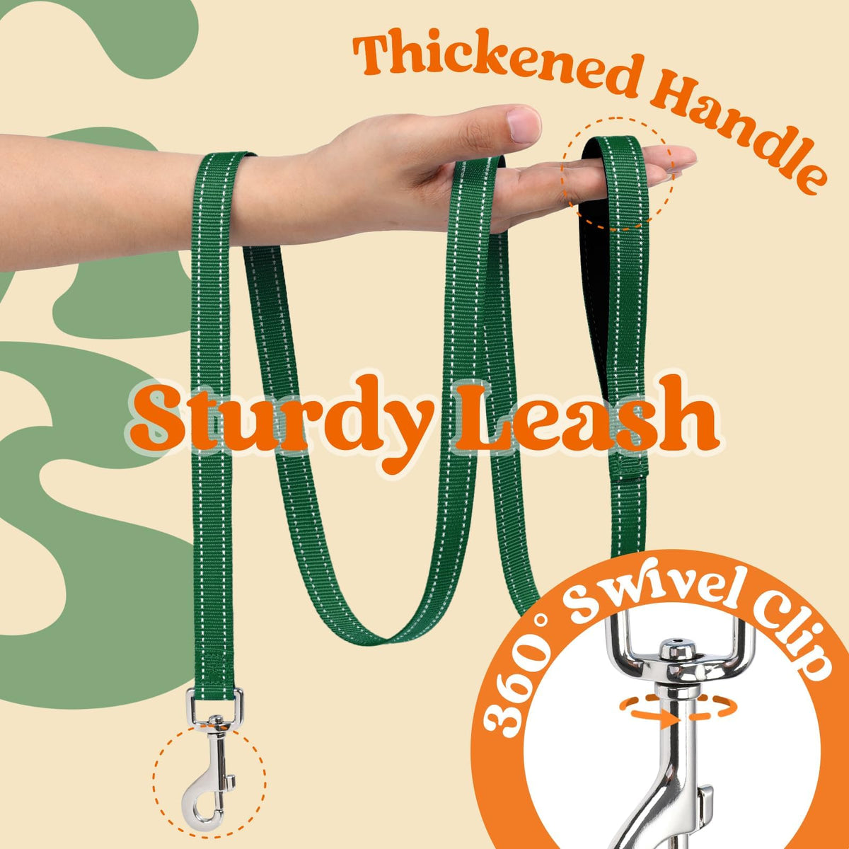 Dog Harness Small Sized and Leash Set (Orange & Dark Green / XXS (Chest: 12.4"-14.2"))