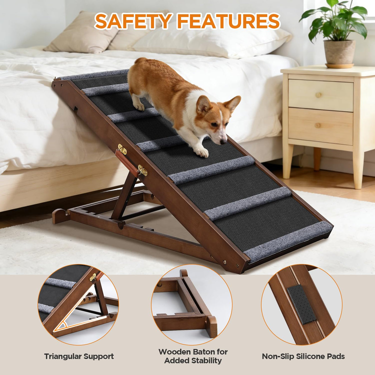Dog Ramp for Bed (Black / Large)